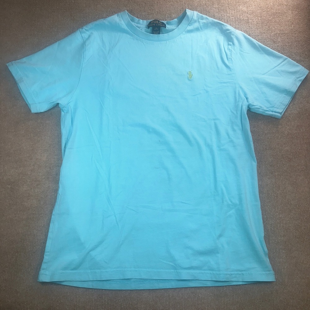 Polo Ralph Lauren Boys XL 18-20 Blue Cotton Crewneck T-Shirt Green Pony Logo